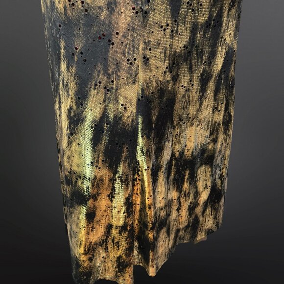 Y2K Art Deco Maxi Dress Womens Size M Gold Glitter Black Slinky Party Cocktail - Picture 7 of 13